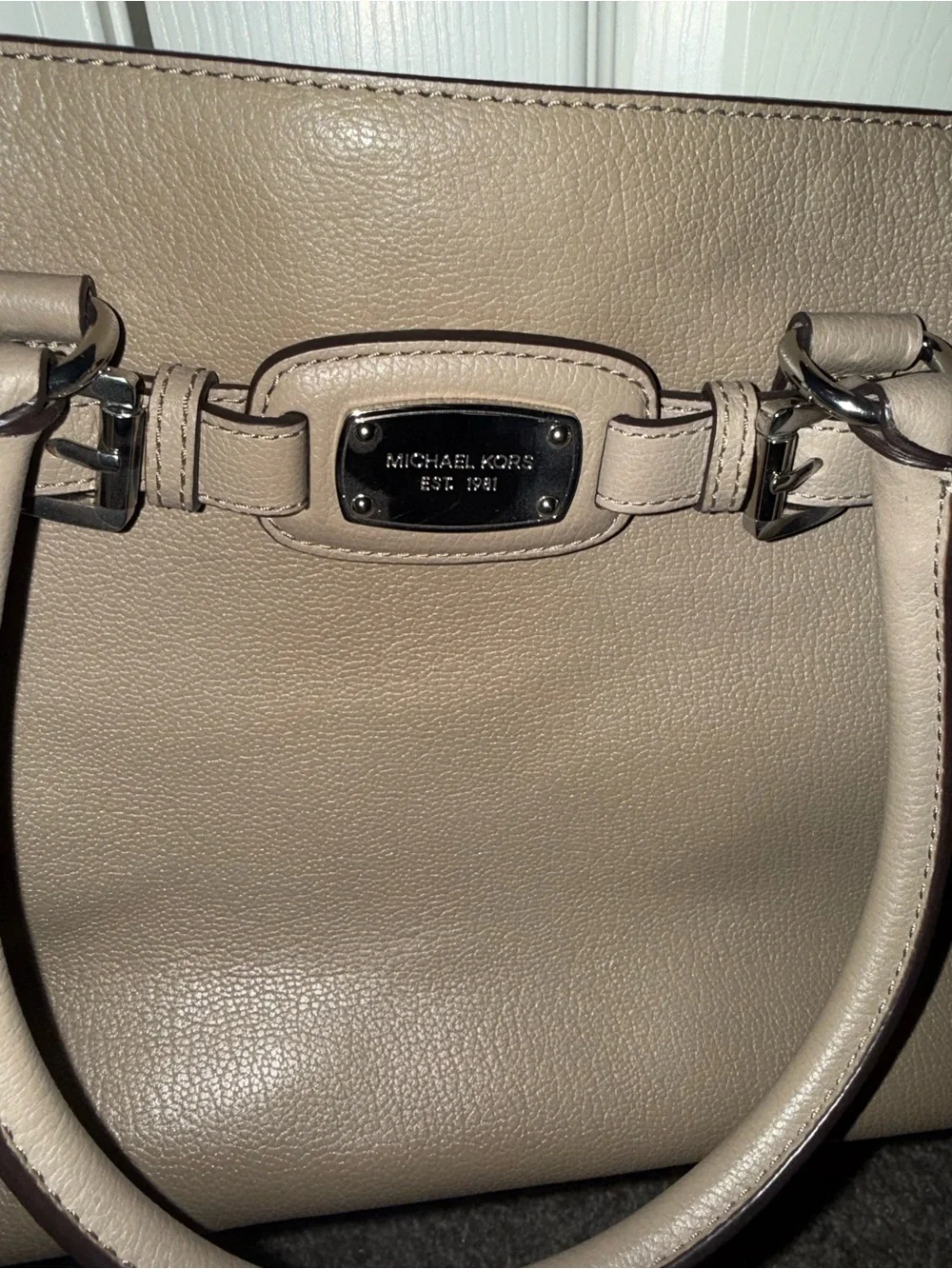 Michael Kors Taupe Leather Satchel with Silver Hardware